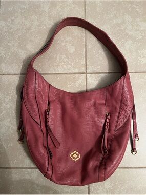 orYANY Burgundy Leather Hobo Shoulder Bag with Braided Tassels